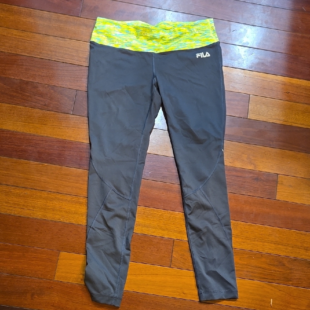 Fila Sport Gray and Yellow Women's Leggings - Medium